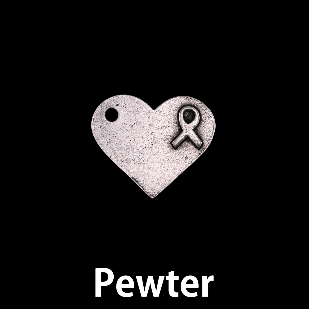 Metal Stamping Blanks Pewter Heart with Raised Awareness Ribbon, 19.2mm (.76") x 15.8mm (.62"), 16g